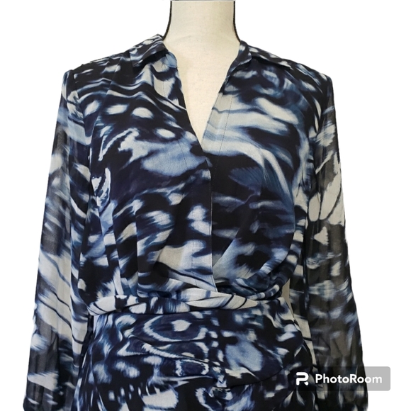 NWT Calvin Klein Sheer Long Sleeve Printed Chiffon Twist Front Dress - Picture 6 of 11